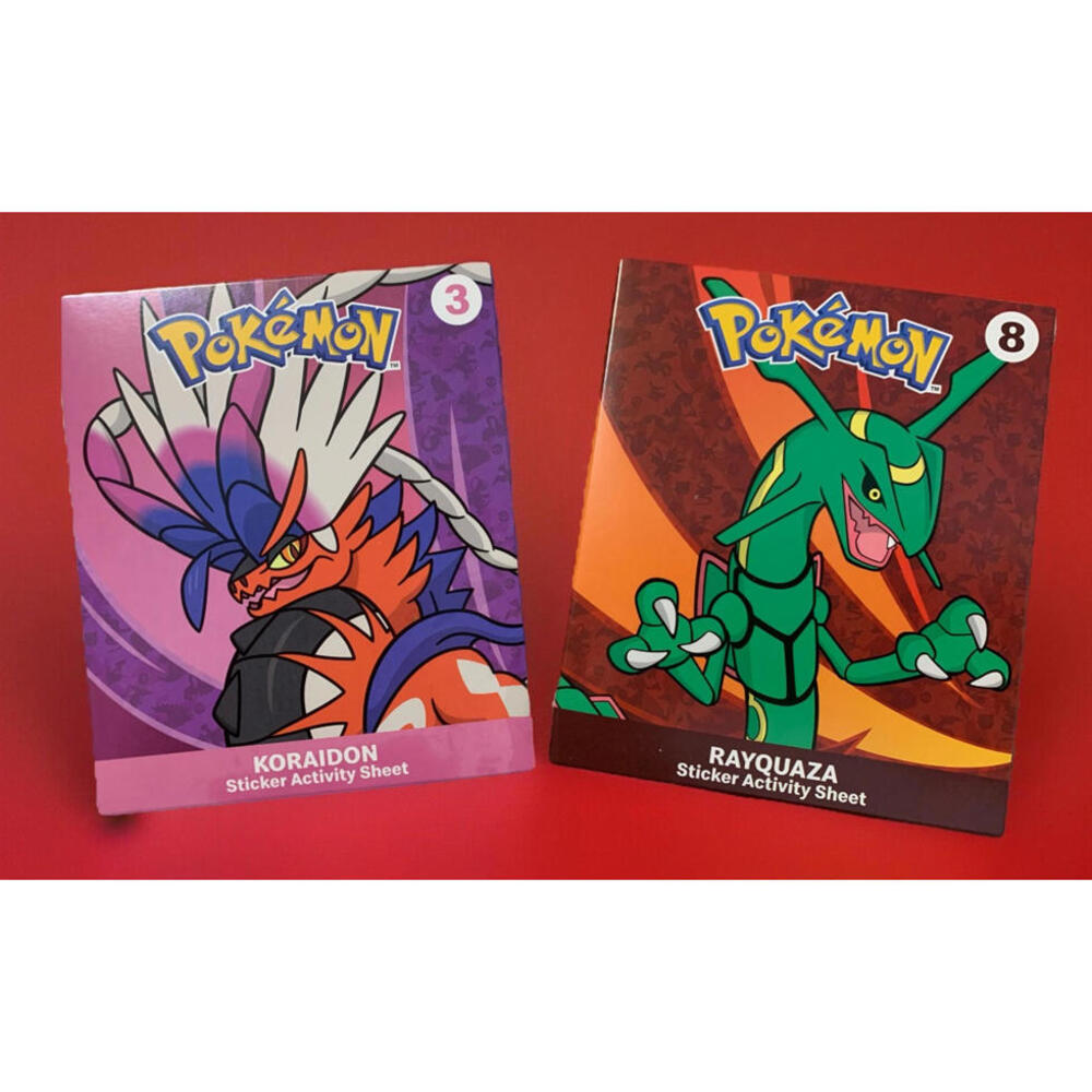 2 MCDONALD’s HAPPY MEAL 2025 POKÉMON STICKER ACTIVITY #3 KORAIDON #8 RAYQUAZA